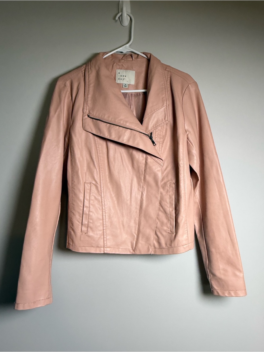 A New Day Women's Pink Faux Leather Side Zip Moto Biker Jacket M Streetwear Chic